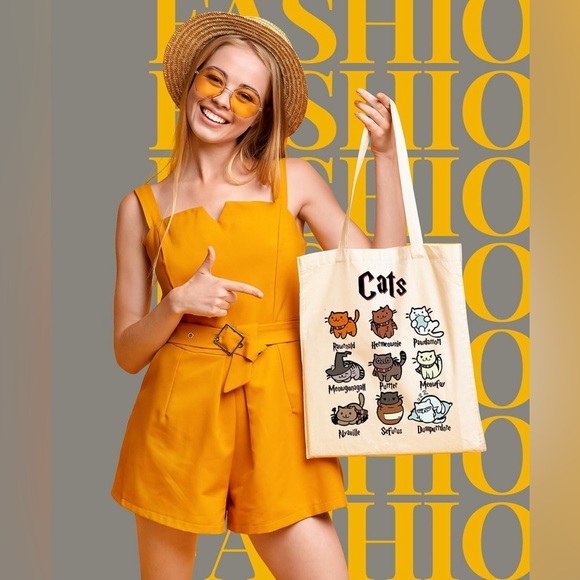 NIP Potter Cats Funny Cotton and Canvas Reusable Tote Bag - Picture 7 of 8